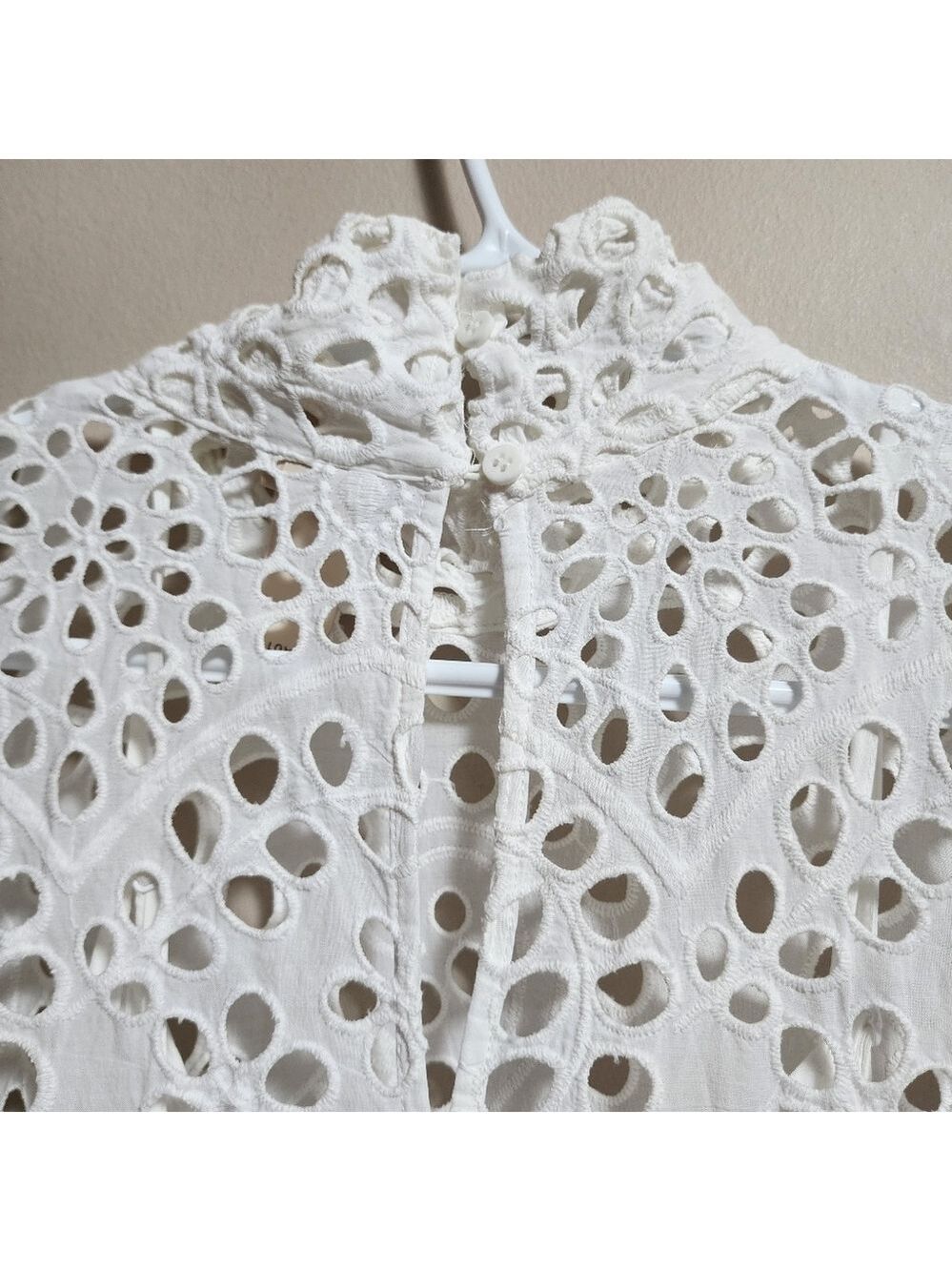 H&M eyelet embroidery puff long sleeves midi dress color white size XS - Picture 8 of 10